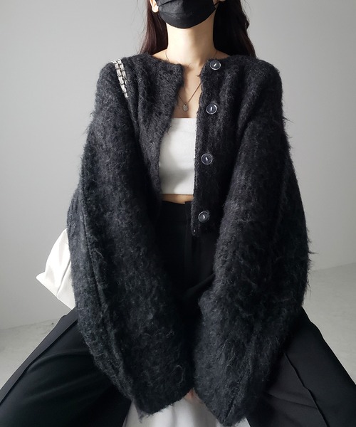 me+em select(ミームセレクト)の「※※ボリュームワイドスリーブショートシャギーニットカーディガン / volume wide sleeve short shaggy knit cardigan(カーディガン/ボレロ・レディース・グレー/ブルー/ホワイト/ピンク/ブラック・FREE)」の14枚目の写真