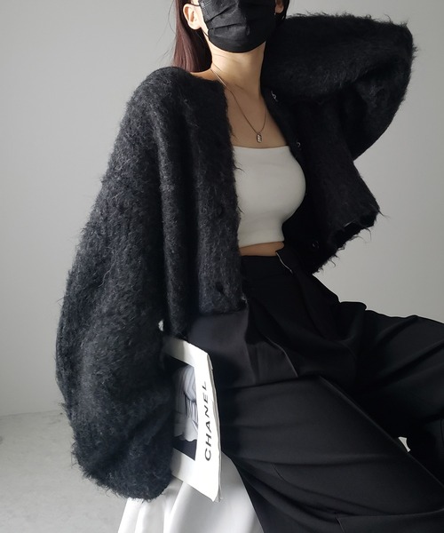 me+em select(ミームセレクト)の「※※ボリュームワイドスリーブショートシャギーニットカーディガン / volume wide sleeve short shaggy knit cardigan(カーディガン/ボレロ・レディース・グレー/ブルー/ホワイト/ピンク/ブラック・FREE)」の17枚目の写真