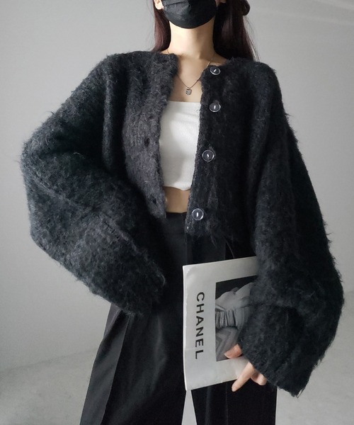 me+em select(ミームセレクト)の「※※ボリュームワイドスリーブショートシャギーニットカーディガン / volume wide sleeve short shaggy knit cardigan(カーディガン/ボレロ・レディース・グレー/ブルー/ホワイト/ピンク/ブラック・FREE)」の19枚目の写真