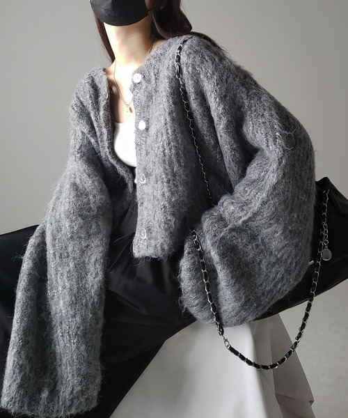 me+em select(ミームセレクト)の「※※ボリュームワイドスリーブショートシャギーニットカーディガン / volume wide sleeve short shaggy knit cardigan(カーディガン/ボレロ・レディース・グレー/ブルー/ホワイト/ピンク/ブラック・FREE)」の7枚目の写真