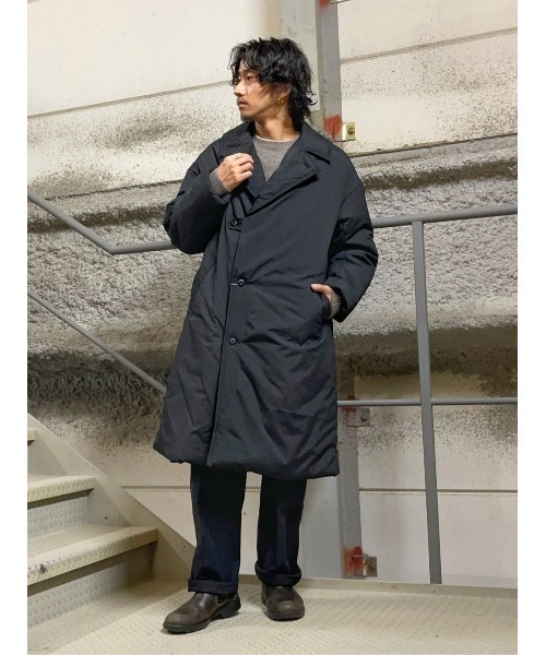 Salt & Pepper オールオーバー中綿ステンカラーコートＬブラック Salt&Pepper】オールオーバー中綿ステンカラーコート