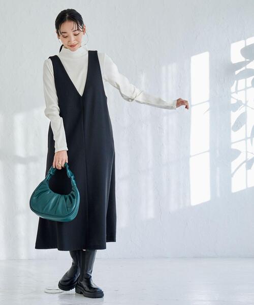 coen（コーエン）の「ウールMIXホームスパンVネックジャンパースカート（ジャンパースカート・レディース・ブラック/グレー・M/L）」の4枚目の写真