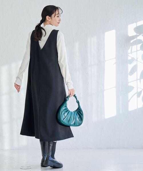 coen（コーエン）の「ウールMIXホームスパンVネックジャンパースカート（ジャンパースカート・レディース・ブラック/グレー・M/L）」の5枚目の写真