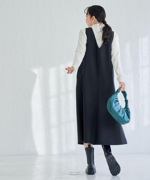 coen（コーエン）の「ウールMIXホームスパンVネックジャンパースカート（ジャンパースカート・レディース・ブラック/グレー・M/L）」の6枚目の写真