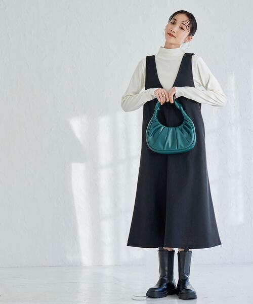 coen（コーエン）の「ウールMIXホームスパンVネックジャンパースカート（ジャンパースカート・レディース・ブラック/グレー・M/L）」の7枚目の写真