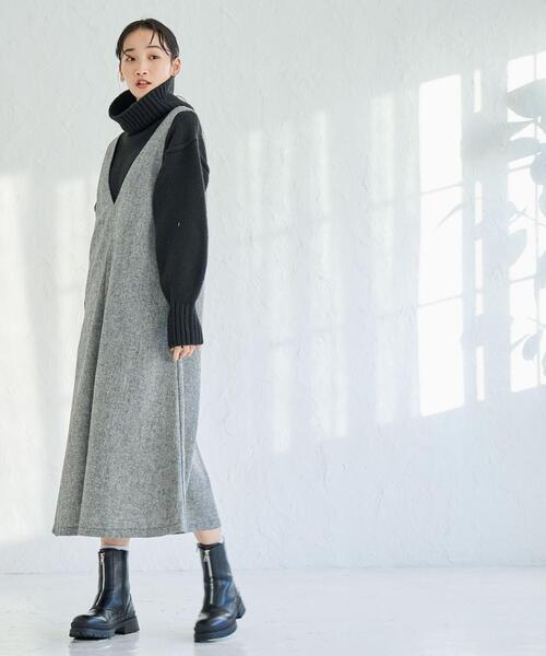 coen（コーエン）の「ウールMIXホームスパンVネックジャンパースカート（ジャンパースカート・レディース・ブラック/グレー・M/L）」の10枚目の写真