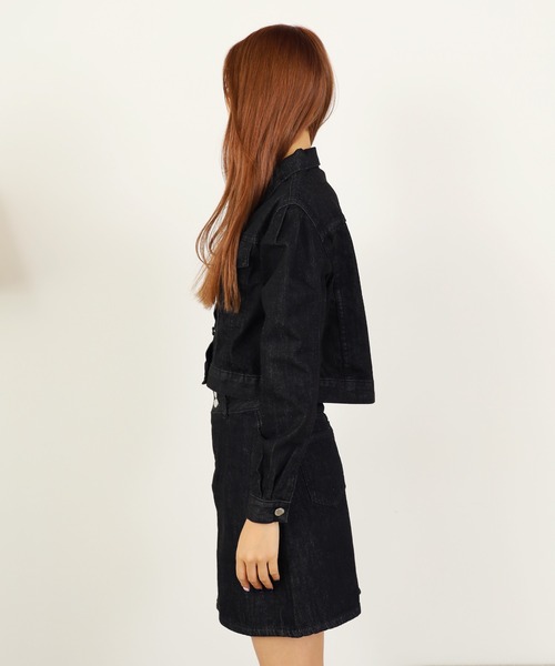Chick(チック)の「▲DENIM JACKET+DENIM MINI SKIRT Set Up / デニムジャケット+デニムスカート セットアップ(セットアップ・レディース・ブルー/ブラック・S/L/M)」の3枚目の写真