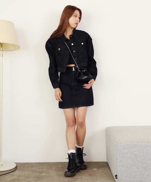 Chick(チック)の「▲DENIM JACKET+DENIM MINI SKIRT Set Up / デニムジャケット+デニムスカート セットアップ(セットアップ・レディース・ブルー/ブラック・S/L/M)」の15枚目の写真