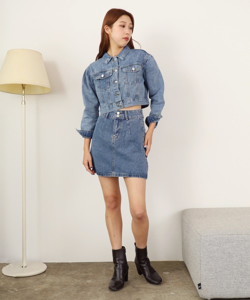Chick(チック)の「▲DENIM JACKET+DENIM MINI SKIRT Set Up / デニムジャケット+デニムスカート セットアップ(セットアップ・レディース・ブルー/ブラック・S/L/M)」の19枚目の写真