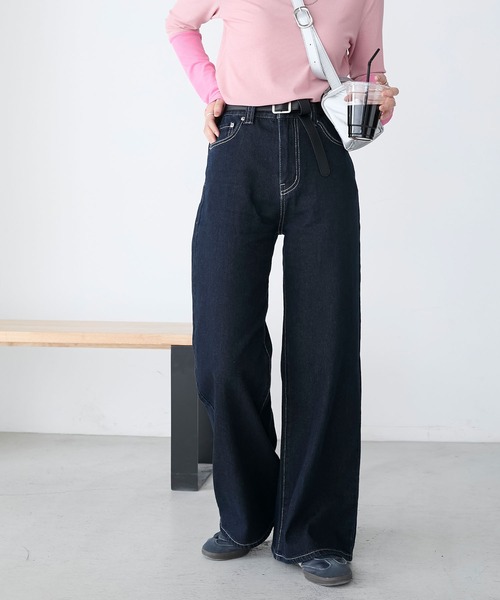 BONLECILL(ボンルシール)の「ハイウエストルーズバギーデニムパンツ(デニムパンツ・レディース・ブラック/ブルー系1/ネイビー・L/M/S)」の3枚目の写真