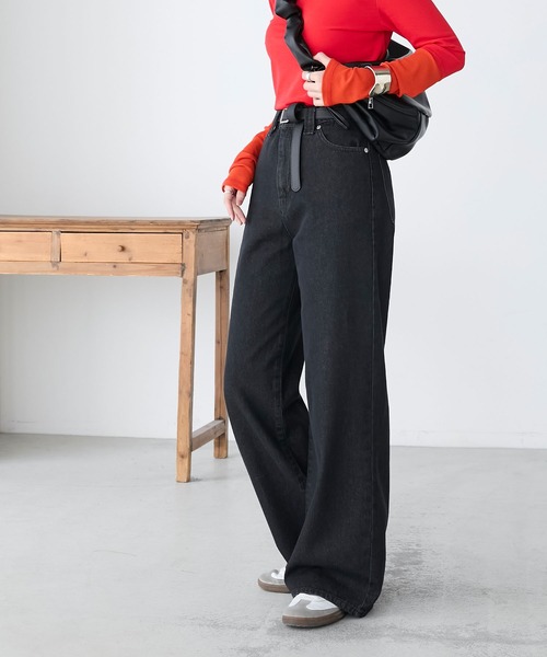BONLECILL(ボンルシール)の「ハイウエストルーズバギーデニムパンツ(デニムパンツ・レディース・ブラック/ブルー系1/ネイビー・L/M/S)」の12枚目の写真