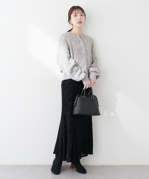 natural couture(ナチュラルクチュール)の「リボンハートジャガードカーデ(カーディガン/ボレロ・レディース・グレー系その他/ベージュ系その他/ブラック・FREE)」の14枚目の写真