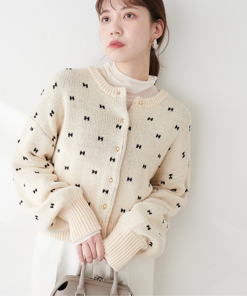 natural couture(ナチュラルクチュール)の「リボンハートジャガードカーデ(カーディガン/ボレロ・レディース・グレー系その他/ベージュ系その他/ブラック・FREE)」の18枚目の写真