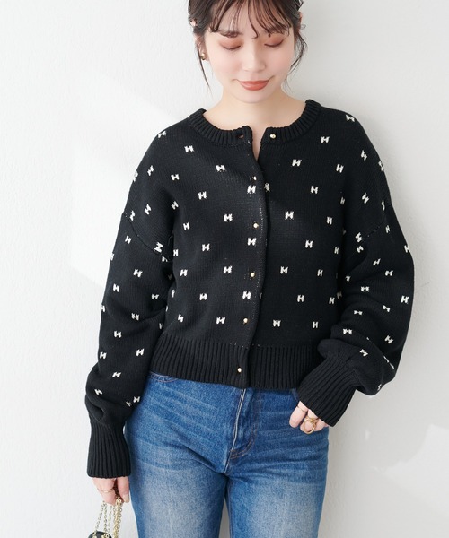 natural couture(ナチュラルクチュール)の「リボンハートジャガードカーデ(カーディガン/ボレロ・レディース・グレー系その他/ベージュ系その他/ブラック・FREE)」の5枚目の写真