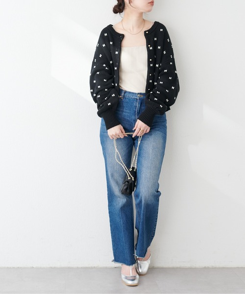 natural couture(ナチュラルクチュール)の「リボンハートジャガードカーデ(カーディガン/ボレロ・レディース・グレー系その他/ベージュ系その他/ブラック・FREE)」の9枚目の写真