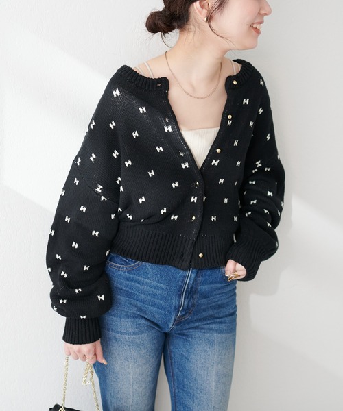 natural couture(ナチュラルクチュール)の「リボンハートジャガードカーデ(カーディガン/ボレロ・レディース・グレー系その他/ベージュ系その他/ブラック・FREE)」の7枚目の写真