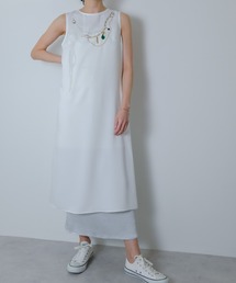 ネックレストロンプルイユプリントワンピース