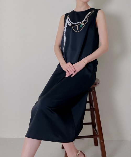 TEVALT（ヴァレット）の「ネックレストロンプルイユプリントワンピース（ワンピース・レディース・ブラック/オフホワイト・38）」の15枚目の写真
