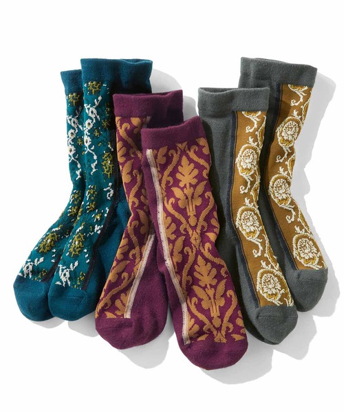 MEDE19F（メデジュウキュウ）の「ＭＥＤＥ１９Ｆ　バイカラーヴィンテージパターンソックス（ソックス/靴下・レディース・グリーン/ボルドー/マスタード・ONE SIZE）」の7枚目の写真