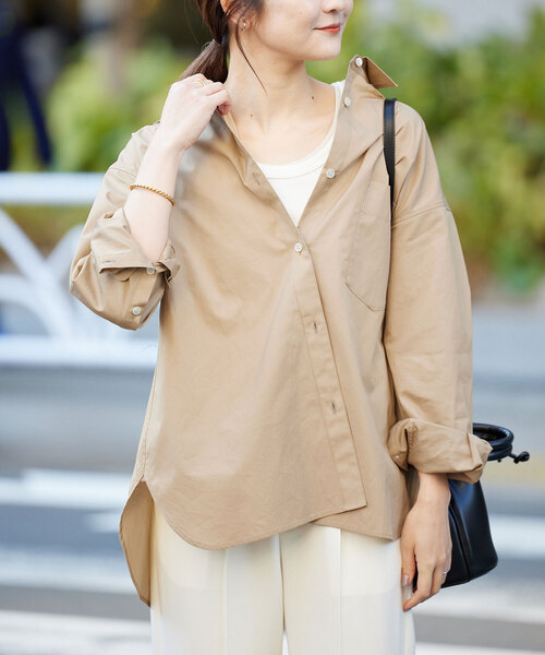 【美品】SLOBE IENA ベージュ シャツ セットアップ対応可/予約》製品染めシャツ（シャツ／ブラウス