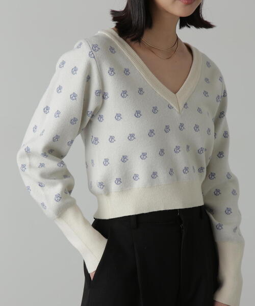 FREE'S MART（フリーズマート）の「◆総柄コンパクトロゴニット（ニット/セーター・レディース・ホワイト/ブラック・FREE）」の2枚目の写真