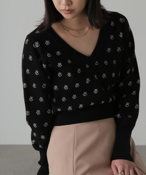 FREE'S MART（フリーズマート）の「◆総柄コンパクトロゴニット（ニット/セーター・レディース・ホワイト/ブラック・FREE）」の4枚目の写真
