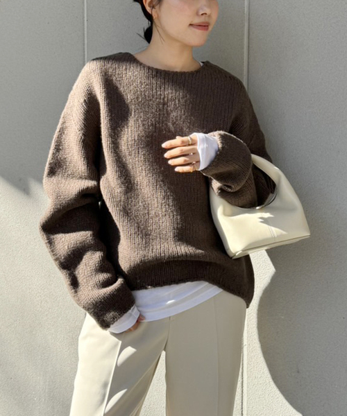 【新品未使用】Plage☆リネン混ダークブラウン長袖ニット plage 「Plage」 長袖ニット - ベージュ レディース : ZOZOTOWN