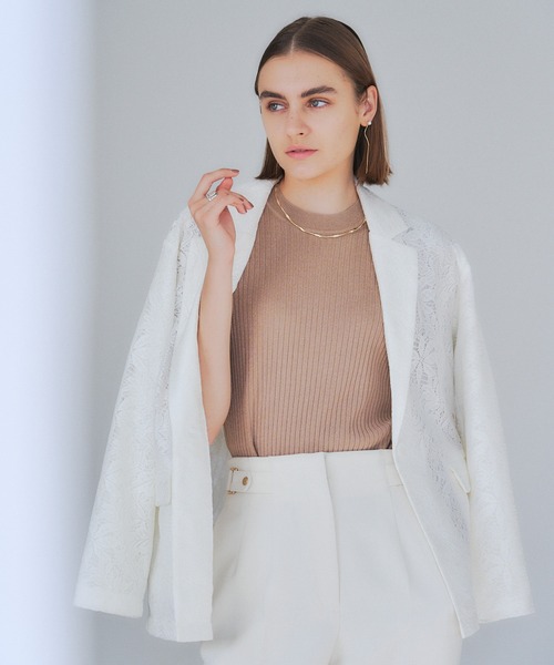 YECCA VECCA（イェッカヴェッカ）の「レースジャケット（テーラードジャケット・レディース・オフホワイト/チャコールグレー・FREE）」の3枚目の写真