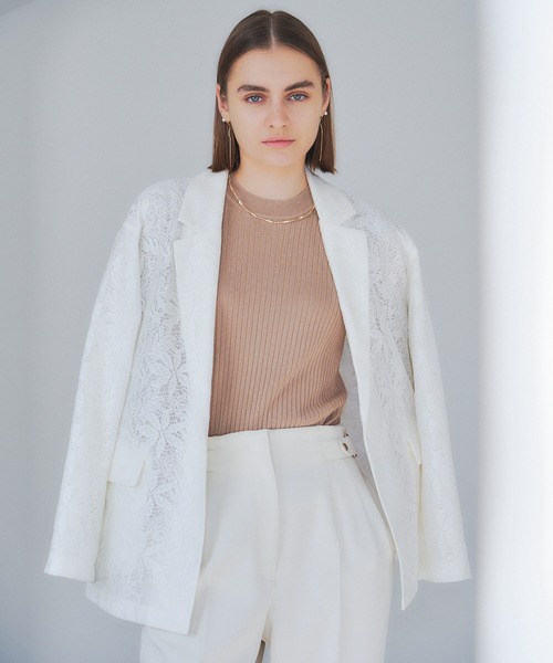 YECCA VECCA（イェッカヴェッカ）の「レースジャケット（テーラードジャケット・レディース・オフホワイト/チャコールグレー・FREE）」の11枚目の写真