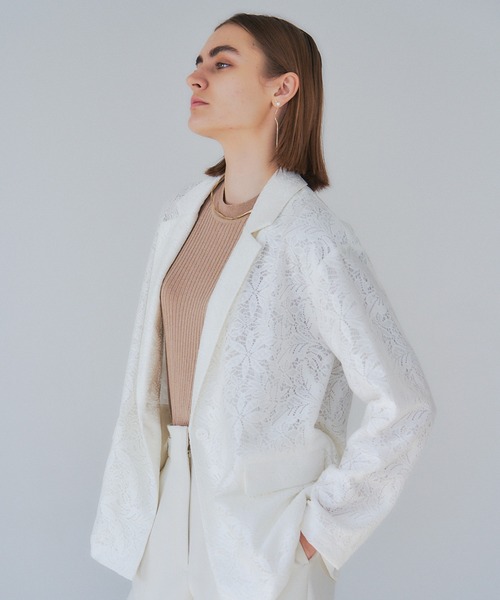 YECCA VECCA（イェッカヴェッカ）の「レースジャケット（テーラードジャケット・レディース・オフホワイト/チャコールグレー・FREE）」の7枚目の写真
