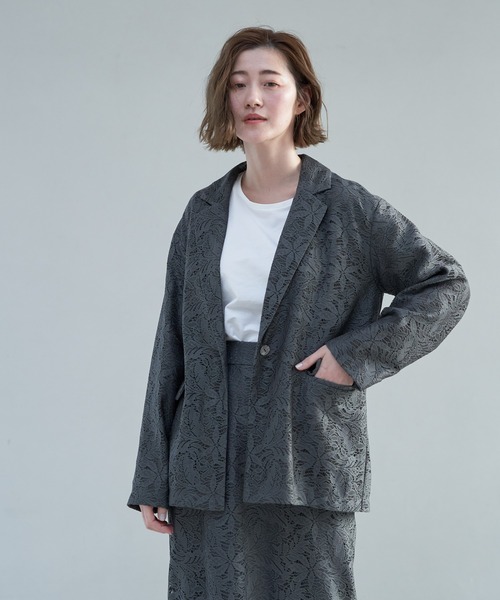 YECCA VECCA（イェッカヴェッカ）の「レースジャケット（テーラードジャケット・レディース・オフホワイト/チャコールグレー・FREE）」の12枚目の写真