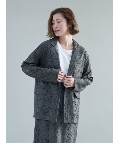 YECCA VECCA（イェッカヴェッカ）の「レースジャケット（テーラードジャケット・レディース・オフホワイト/チャコールグレー・FREE）」の8枚目の写真