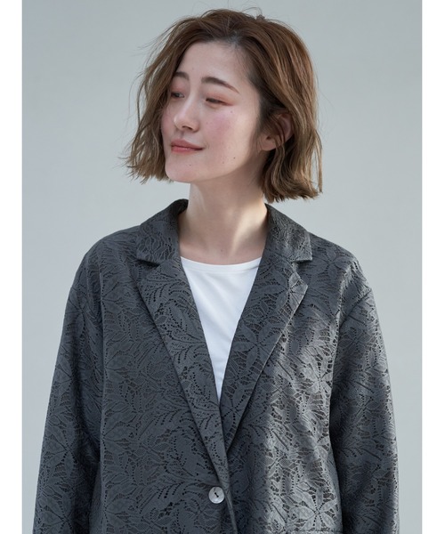 YECCA VECCA（イェッカヴェッカ）の「レースジャケット（テーラードジャケット・レディース・オフホワイト/チャコールグレー・FREE）」の5枚目の写真