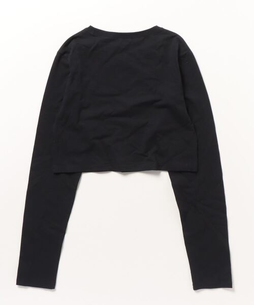 Per sist ence(パーシエンス)の「ハート刺繍入りショート丈長袖タイトトップス(Tシャツ/カットソー・レディース・ブラック/オフホワイト・FREE)」の3枚目の写真
