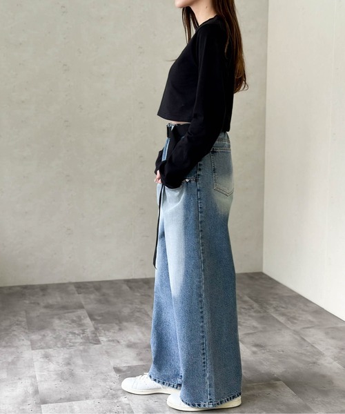 Per sist ence(パーシエンス)の「ハート刺繍入りショート丈長袖タイトトップス(Tシャツ/カットソー・レディース・ブラック/オフホワイト・FREE)」の9枚目の写真