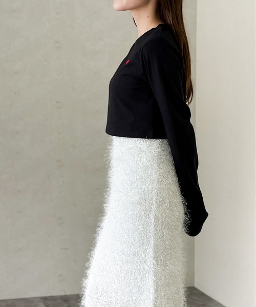 Per sist ence(パーシエンス)の「ハート刺繍入りショート丈長袖タイトトップス(Tシャツ/カットソー・レディース・ブラック/オフホワイト・FREE)」の18枚目の写真