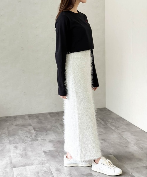 Per sist ence(パーシエンス)の「ハート刺繍入りショート丈長袖タイトトップス(Tシャツ/カットソー・レディース・ブラック/オフホワイト・FREE)」の17枚目の写真