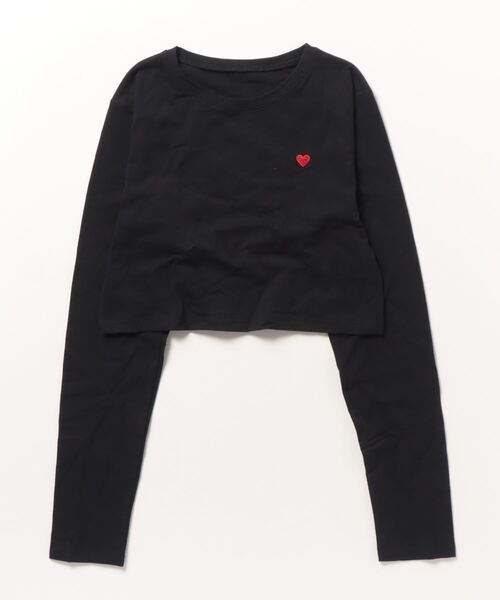 Per sist ence(パーシエンス)の「ハート刺繍入りショート丈長袖タイトトップス(Tシャツ/カットソー・レディース・ブラック/オフホワイト・FREE)」の15枚目の写真