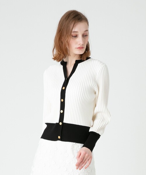 LOULOU WILLOUGHBY】キーネックリブカーディガン