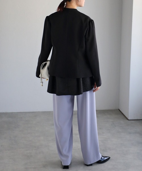 Bonjour Sagan（ボンジュールサガン）の「ノーカラーフレアラインジャケット（ノーカラージャケット・レディース・ブラック/ライトベージュ・FREE）」の7枚目の写真