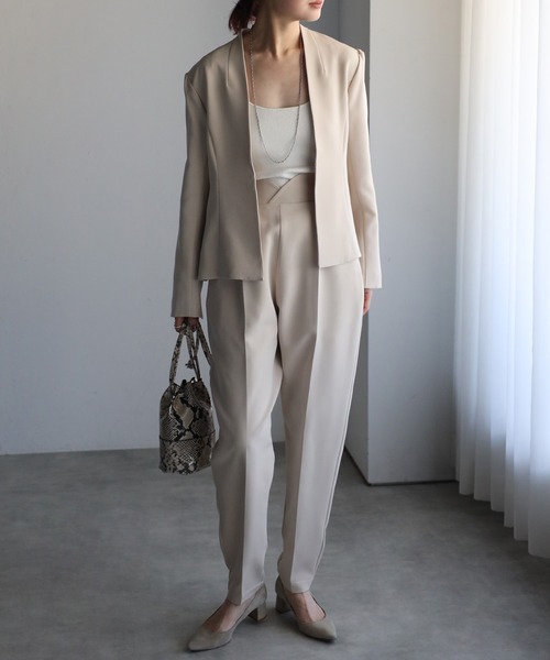 Bonjour Sagan（ボンジュールサガン）の「ノーカラーフレアラインジャケット（ノーカラージャケット・レディース・ブラック/ライトベージュ・FREE）」の12枚目の写真