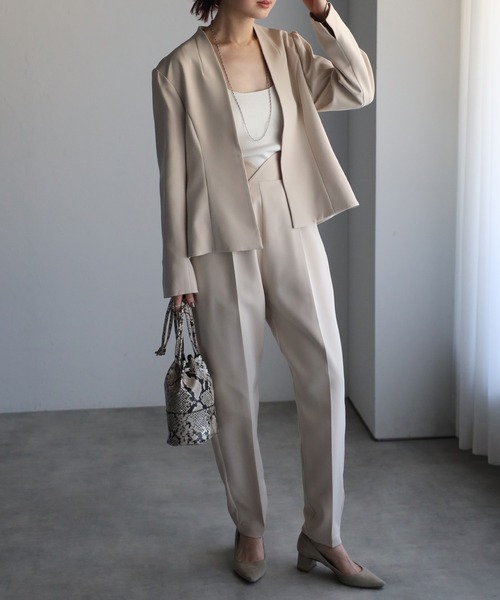 Bonjour Sagan（ボンジュールサガン）の「ノーカラーフレアラインジャケット（ノーカラージャケット・レディース・ブラック/ライトベージュ・FREE）」の14枚目の写真