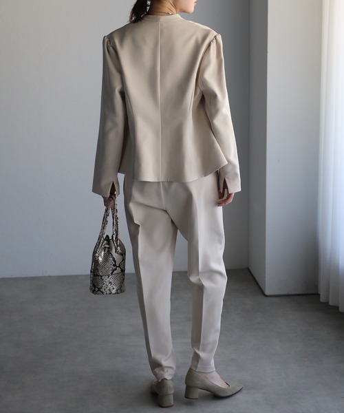 Bonjour Sagan（ボンジュールサガン）の「ノーカラーフレアラインジャケット（ノーカラージャケット・レディース・ブラック/ライトベージュ・FREE）」の16枚目の写真