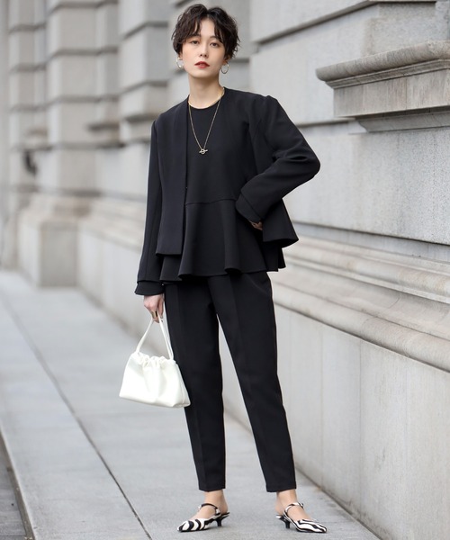 Bonjour Sagan（ボンジュールサガン）の「ノーカラーフレアラインジャケット（ノーカラージャケット・レディース・ブラック/ライトベージュ・FREE）」の11枚目の写真