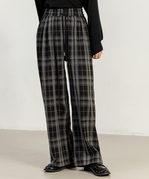 DAY CLOSET | 【大きいサイズ有/滑らかツイル微起毛/調節紐付き】チェック柄ストレートイージーワイドパンツ(その他パンツ)