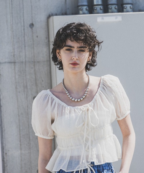 OUR 胸元レースアップブラウス 胸元レースアップブラウス – OURHOME