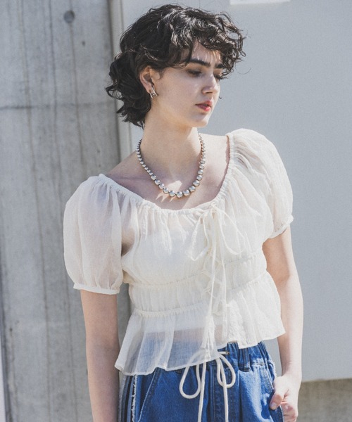 PAGEBOY（ページボーイ）の「アソートレースアップブラウス（シャツ/ブラウス・レディース・ブラック系その他/ブルー/ブラック/ホワイト/ライム・FREE）」の14枚目の写真