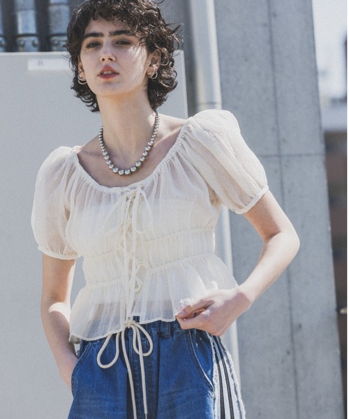 PAGEBOY（ページボーイ）の「アソートレースアップブラウス（シャツ/ブラウス・レディース・ブラック系その他/ブルー/ブラック/ホワイト/ライム・FREE）」の12枚目の写真