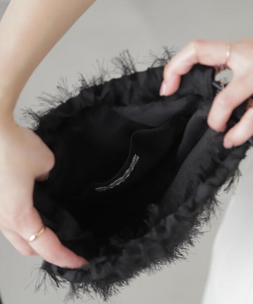 FREE'S MART（フリーズマート）の「◆マテリアル巾着バッグ（ハンドバッグ・レディース・ブラック/ライトグリーン・ﾌﾘ-）」の5枚目の写真