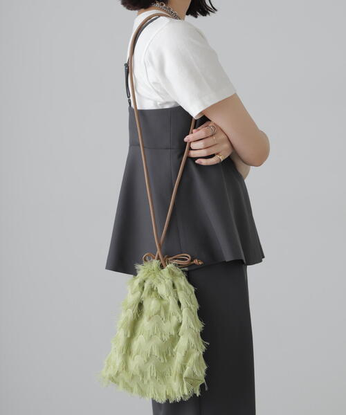 FREE'S MART（フリーズマート）の「◆マテリアル巾着バッグ（ハンドバッグ・レディース・ブラック/ライトグリーン・ﾌﾘ-）」の8枚目の写真